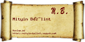 Mityin Bálint névjegykártya
